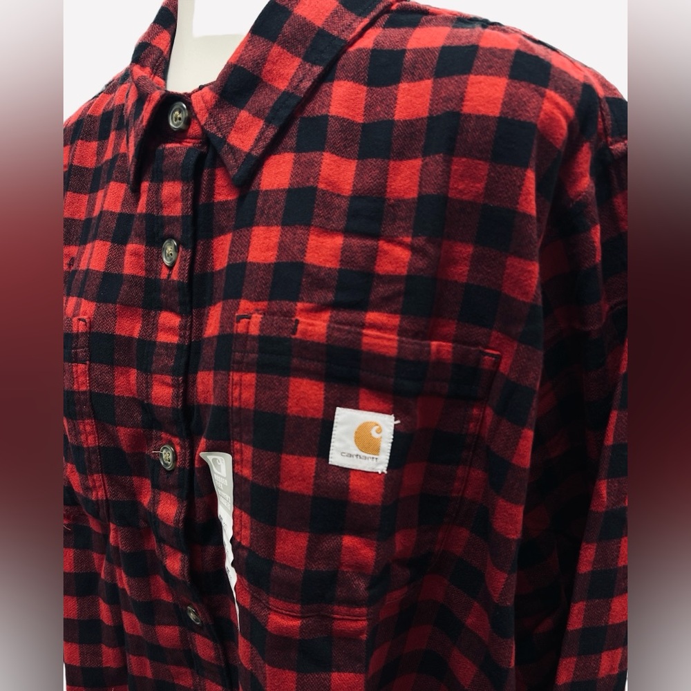 Carhartt Shirt Women's Flannel Rugged Flex Loose Buffalo Plaid Red Size 2XL - Picture 8 of 11
